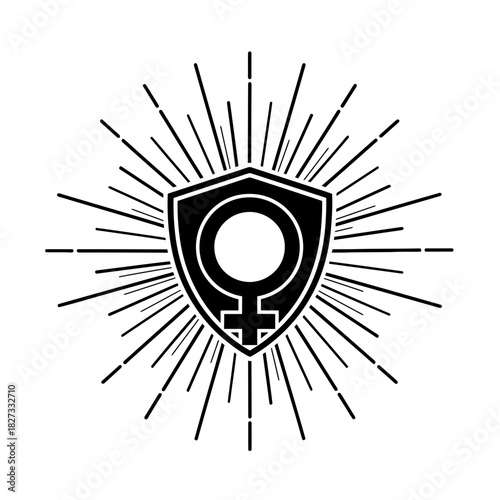 International Day of Zero Tolerance for FGM Female symbol with shield and radiating lines
