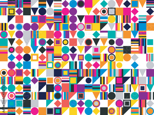 Vibrant colorful geometric seamless pattern background texture for graphic design and abstract visuals