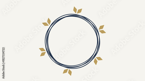 Minimalist Bohemian Dark Blue Circle Frame Golden Accents