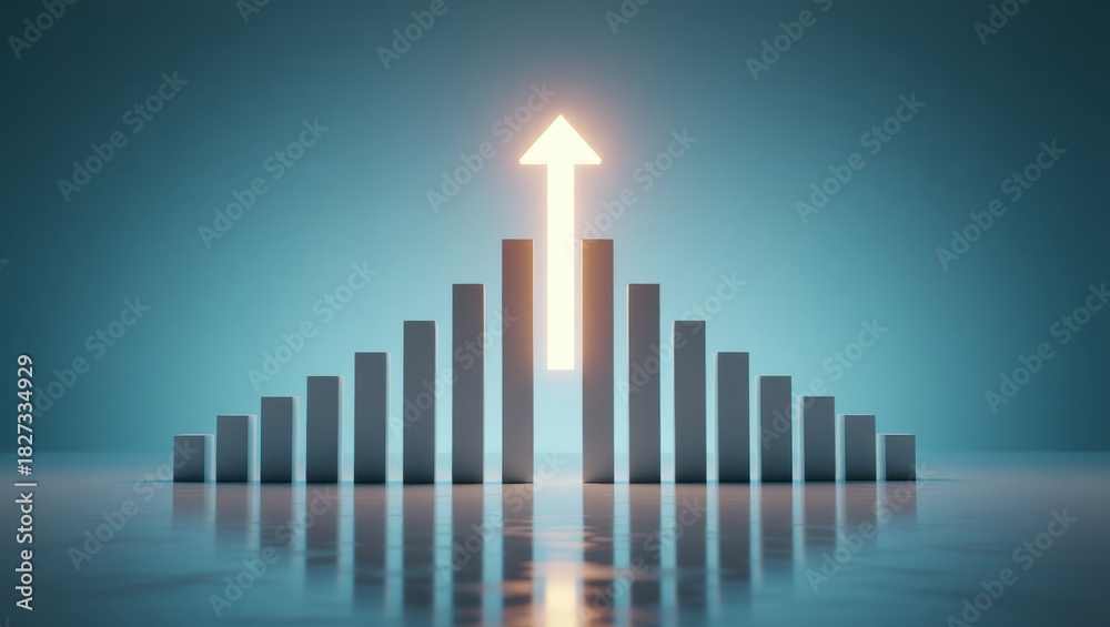 Fototapeta premium Upward arrow over bar chart bars