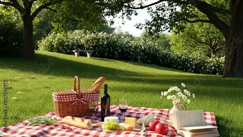 Wallpaper Mural Idyllic summer picnic scene in a green garden, featuring food, wine, and flowers in a serene setting Torontodigital.ca