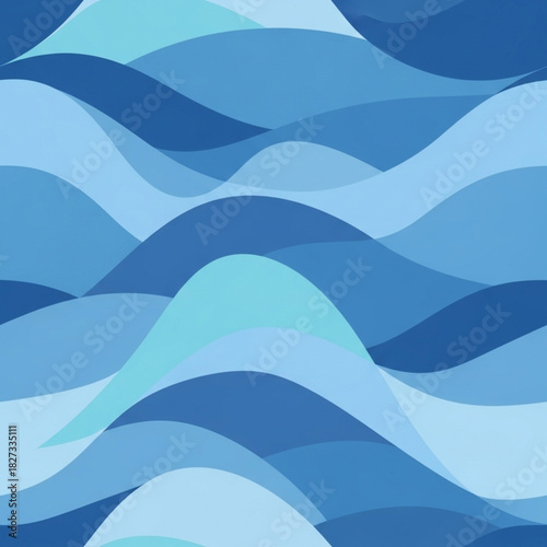 Abstract seamless pattern of smooth, overlapping, stylized wave shapes in various solid shades of light and deep blue, creating a layered, watery effect.