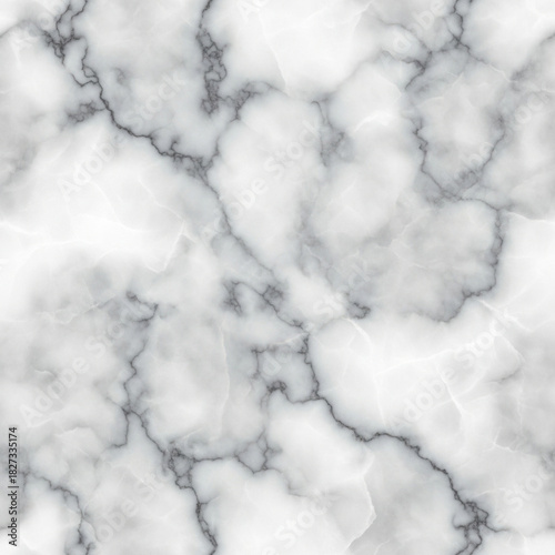 Elegant and luxurious seamless texture of white marble with natural grey and black veining (cracks).