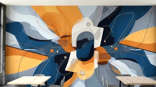Wallpaper Mural Modern Interior Design with Abstract Geometric Wall Art in a Contemporary Cafe Space Torontodigital.ca