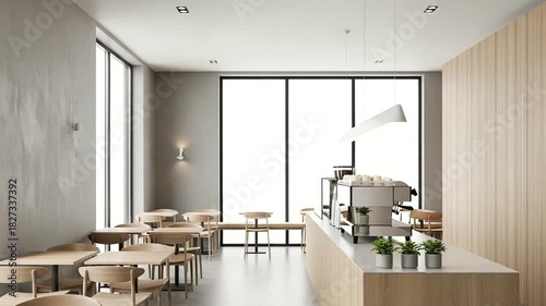 Wallpaper Mural Modern Minimalist Cafe Interior with Natural Light and Clean Design Aesthetic Scene Video Torontodigital.ca