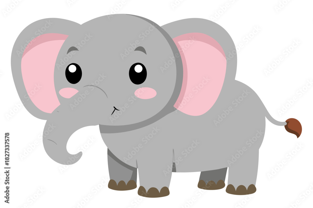 Naklejka premium Cute cartoon baby elephant illustration with pink trunk on white background