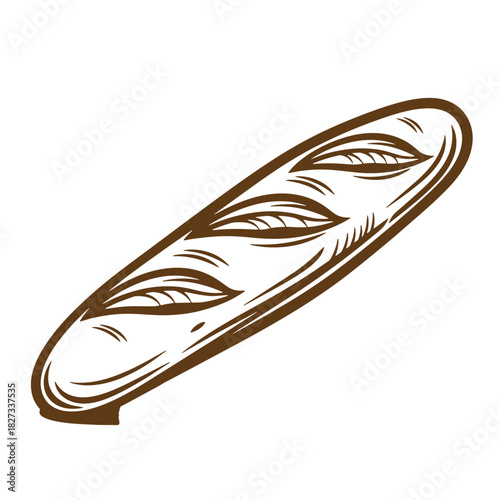 Detailed sketch illustration of a freshly baked french baguette bread loaf on white background