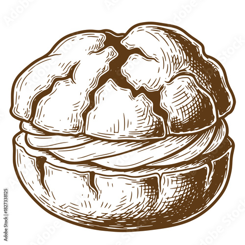 Detailed sketch vintage illustration of a cream filled pastry dessert with an elegant appearance