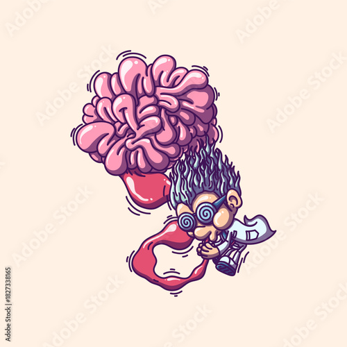 Doodle of scientist mind blowing, he always blowing mind with him research. this cartoon have pink, white and blue colors. this illustration can print on t-shirt and sticker