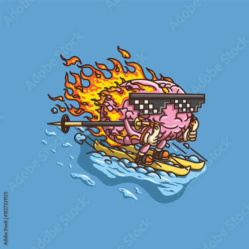 Doodle of brain burnout now, so it decide to enjoy that and play ski. this art can print on t-shirt and sticker. this art have pink, orange yellow and blue colors