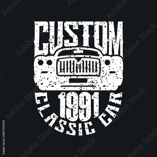 Custom 1991 Classic Car Vintage Grunge Emblem T- shirt Design Template