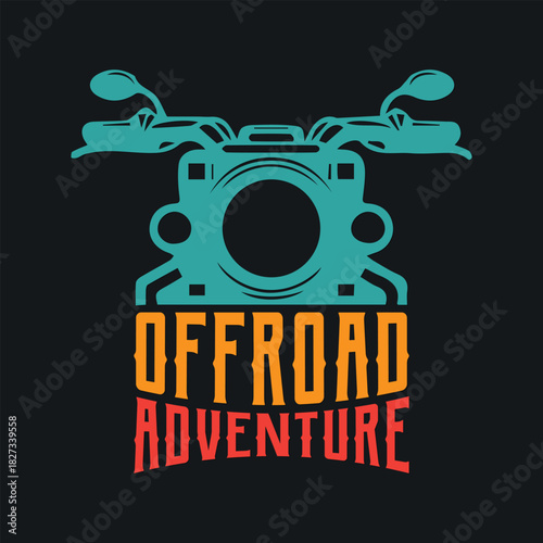 Offroad Adventure Motorcycle Emblem T- shirt Design Template