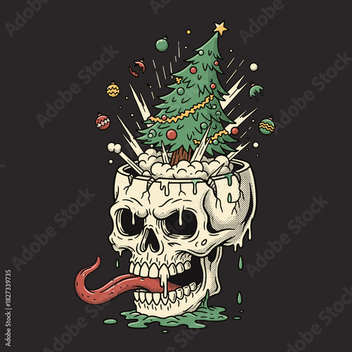 Skull Christmas Tree Brainstorm A Festive Macabre Illustration.