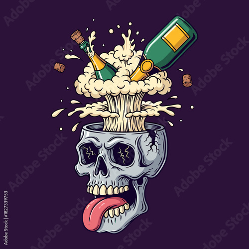 Skull Exploding with Champagne A Macabre Celebration of Life and Death.