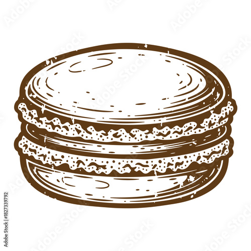 Hand drawn sketch illustration of a delicious vintage style macaron pastry for your designs