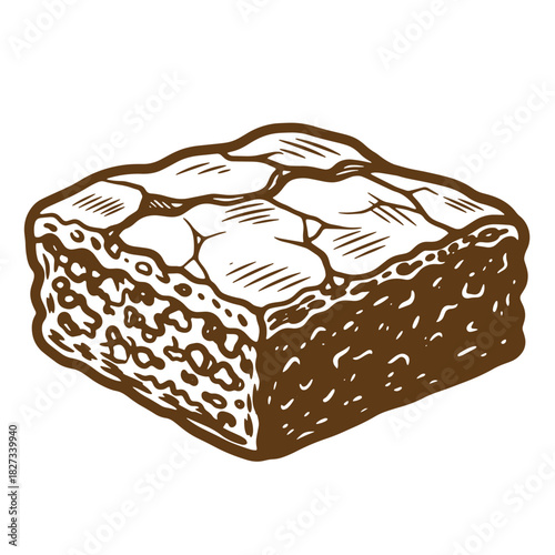 Hand drawn sketch style brownie dessert isolated on white background for culinary designs