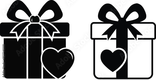  gift boxes with heart icons silhouette