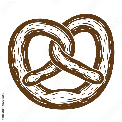 Hand drawn vintage sketch of a delicious brown pretzel food illustration on white background