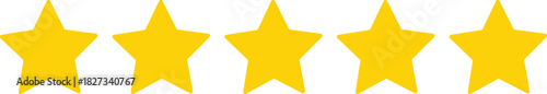 Yellow five-star rating badge with smooth round corners. Clean 5-star rank icon for reviews, quality scores, feedback labels, and UI/UX design elements. Perfect for web and app interfaces.