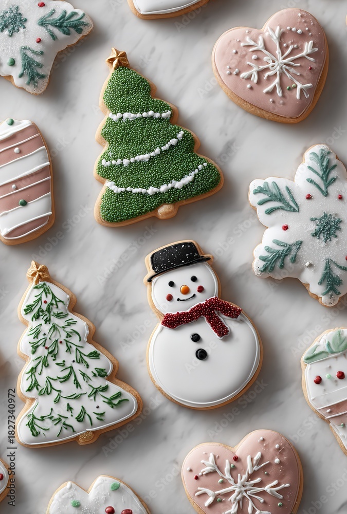 Obraz premium Christmas-themed Multi-shaped Frosted Cookies Holiday Food Decor Material 