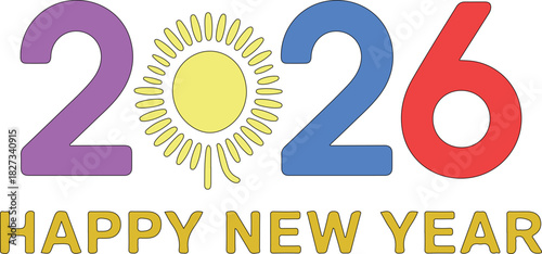 A festive graphic celebrating the arrival of 2026, featuring celebratory elements isolated on a transparent background.