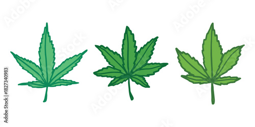 Set of hand drawn cannabis leaf Medicine marijuana Hemp leaves clipart in doodle style Single element for print, web, design, decor
