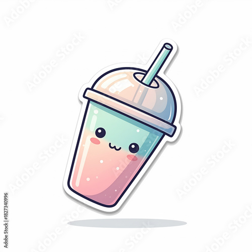 Delightful Sweet Cartoon Drink Illustration Featuring an Adorable Smiling Face, Presented as a Charming Sticker for Various Creative Projects and Fun Designs