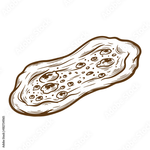Vintage brown sketch illustration of freshly baked rustic flatbread isolated on white background