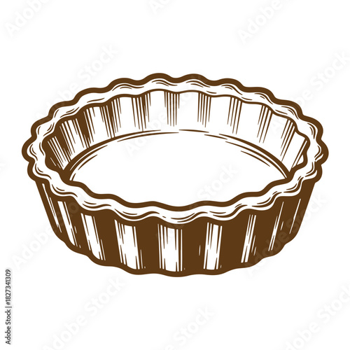 Vintage hand drawn sketch illustration of a classic empty pie or tart baking pan