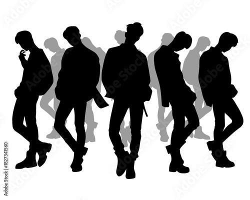 Silhouette of handsome men, male idol group, icon isolated on white background