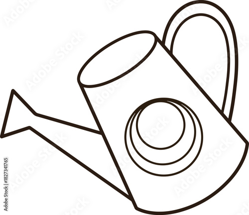 Cartoon black line icon of watering can