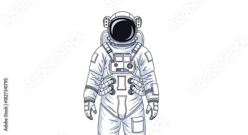 Detailed illustration of an astronaut in a white spacesuit, standing and ready for space exploration.