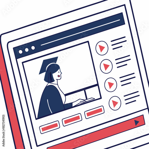 Online Education: An illustrated depiction of digital learning shows a student engaged in online study, accessing educational content through a computer, symbolizing the modern approach to academics.