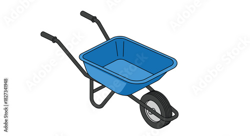 A simple vector illustration of a blue wheelbarrow, a versatile tool often used in gardening, construction, and landscaping, isolated on a white background.