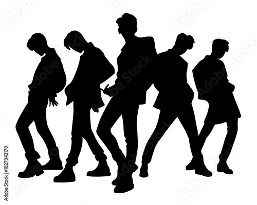 Silhouette of handsome men, male idol group, icon isolated on white background, type 1