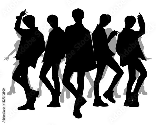 Silhouette of handsome men, male idol group, icon isolated on white background, type 8