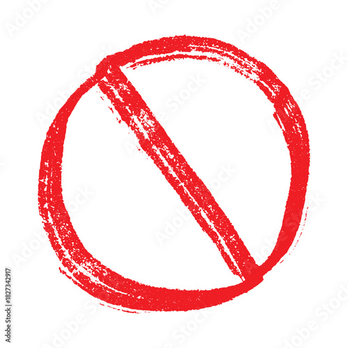 Hand drawn prohibition sign No entry symbol Red circle with cross line clipart in doodle style Ban Restriction Forbidden stop Single element for print, web, design