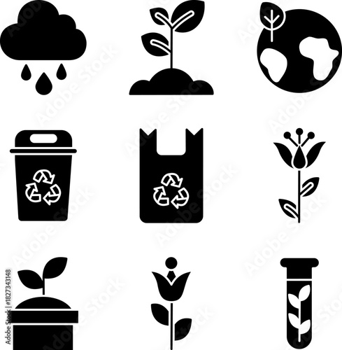 Eco & Sustainability Icon Set – Minimal Glyph Style for Environmental Projects