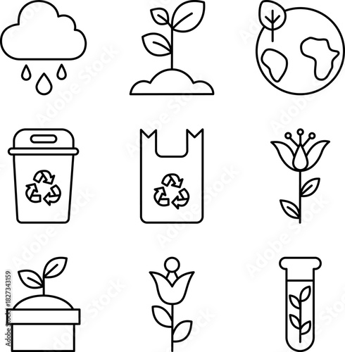 Eco & Sustainability Icon Set – Minimal Line Style for Environmental Projects