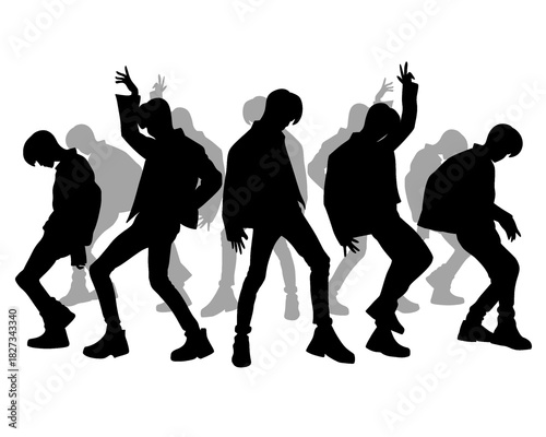 Male idol group silhouette, kpop idol dancing, icon isolated on white background, model 2
