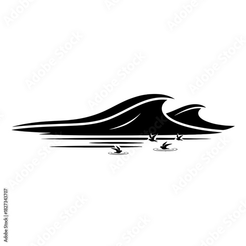 World Wetlands Water Waves Abstract geometric blue ocean waves with birds illustration