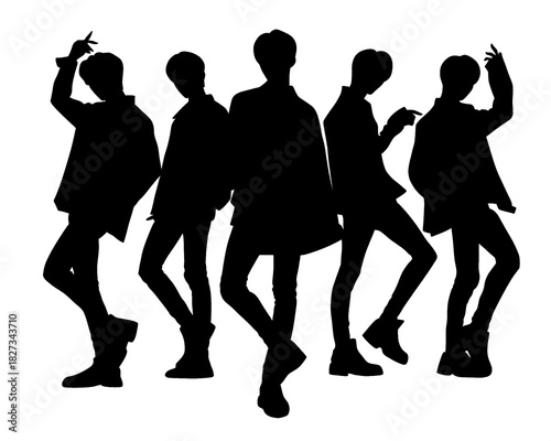 Silhouette of handsome men, male idol group, icon isolated on white background, type 9