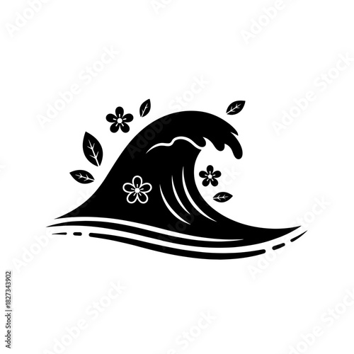World Wetlands Water Waves Curved wave with small floating flowers and leaves