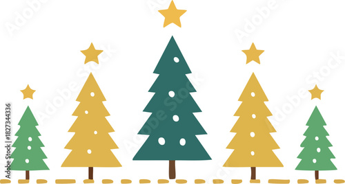Festive Christmas Trees with Star Toppers in Vector Illustration