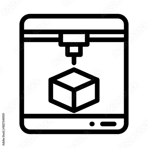 Print Box Line Icon of 3D Printing (Industrial) Icon Set