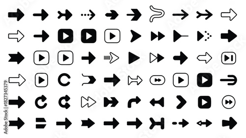 Arrow Collection Black and White Directional Vector Icons and Symbols for Design