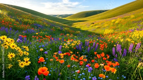 Wallpaper Mural Tranquil meadow valley with vibrant wildflowers under a clear, sunny sky perfect for relaxing Torontodigital.ca