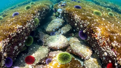 Wallpaper Mural Underwater rock formation teeming with vibrant sea urchins creates a striking natural tableau Torontodigital.ca