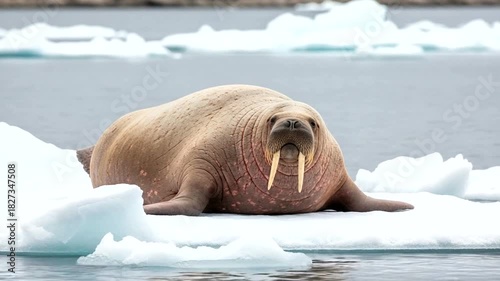 Wallpaper Mural Walruses basking on ice floes in the frigid waters of the Arctic Ocean with iceberg landscape Torontodigital.ca