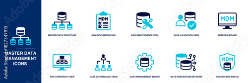 Master Data Management Blue Colored Outline Icon Set